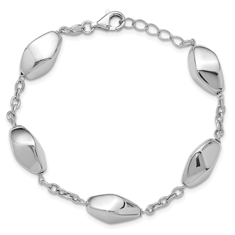 Sterling Silver Rhodium-plated Polished with .75in ext. Bracelet 7.75  inches