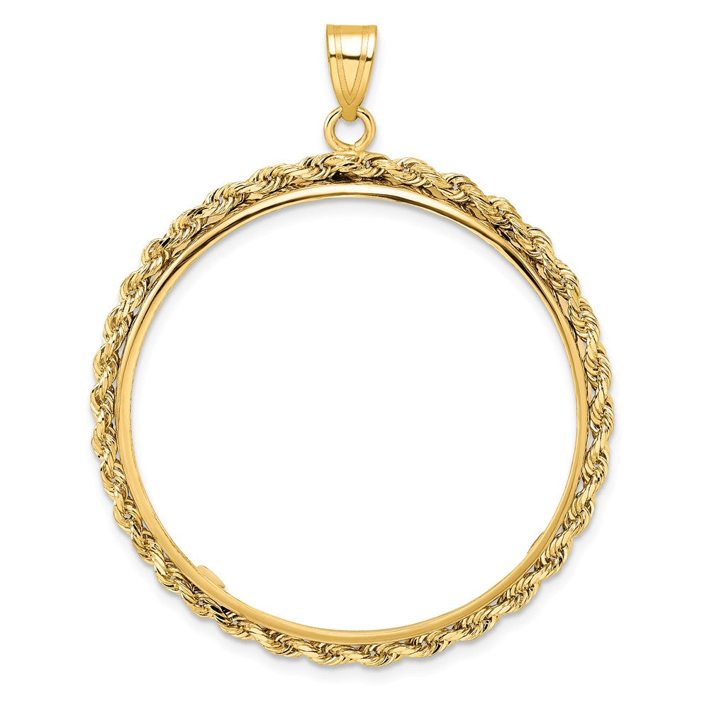 Wideband Distinguished Coin Jewelry 14k Polished Rope 32.7mm Prong Coin Bezel Pendant