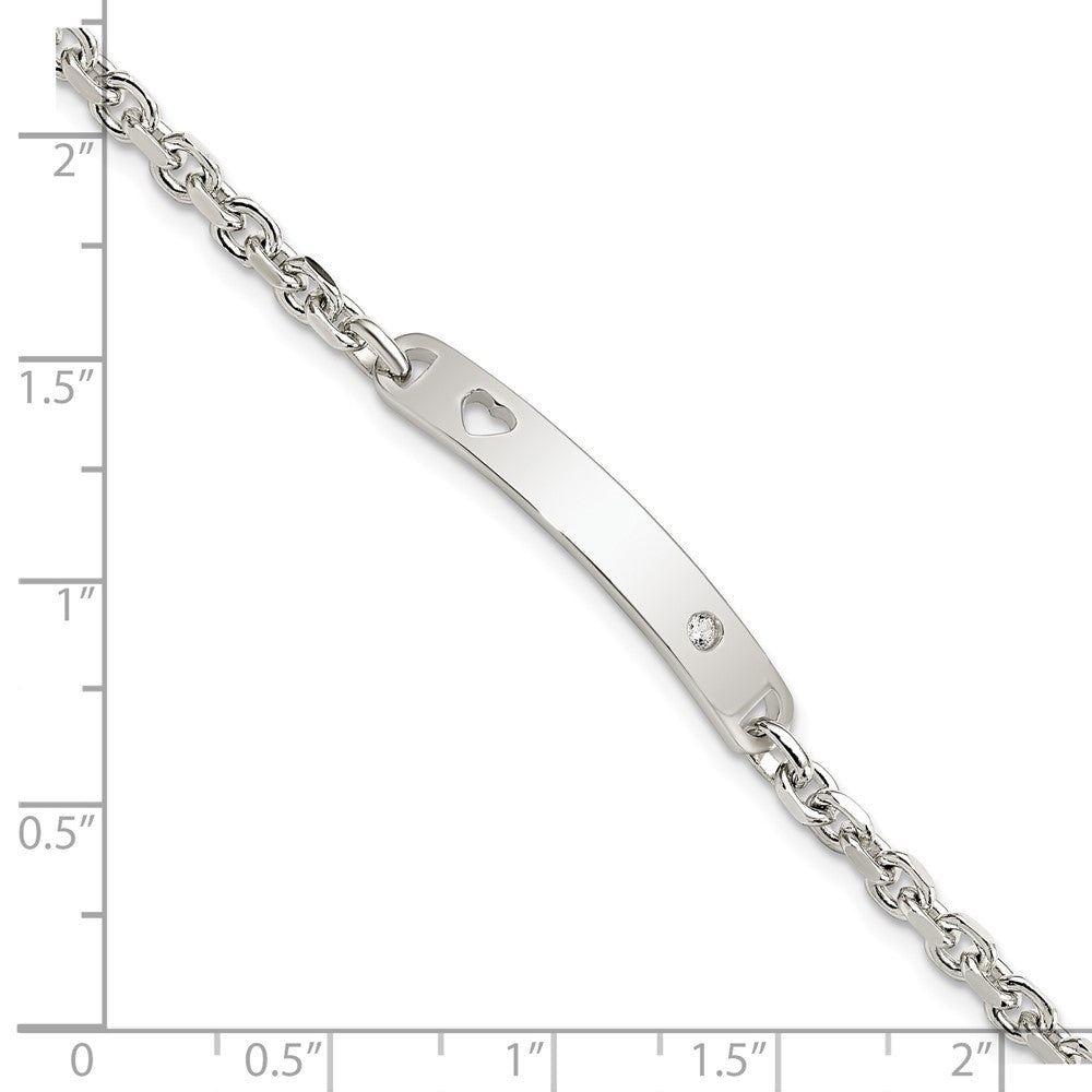 Sterling Silver Polished ID W/CZ Heart Bracelet 7.5 inches