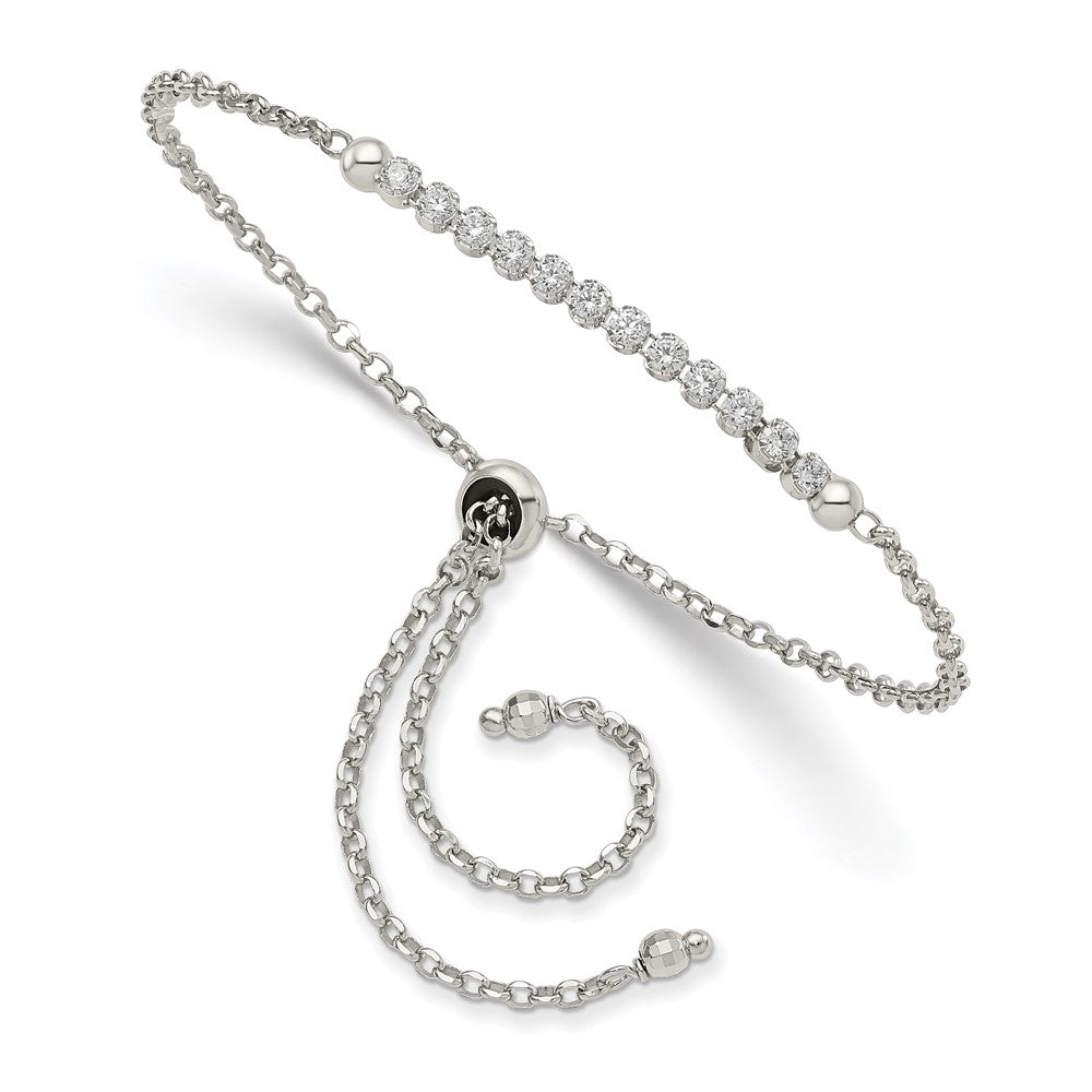 Sterling Silver Rhodium-plated CZ Adjustable Bracelet 10 inches