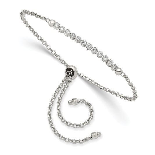 Sterling Silver Rhodium-plated CZ Adjustable Bracelet 10 inches