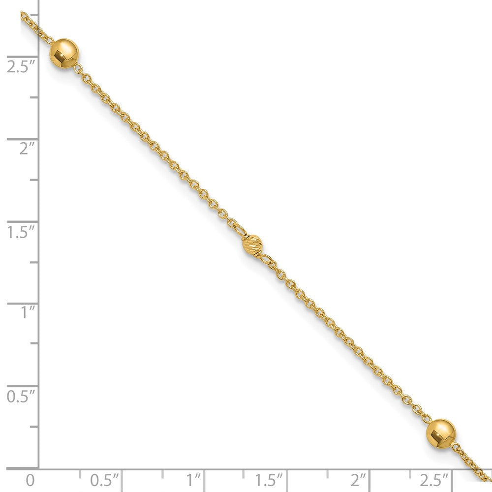 10K Polished and Dia-cut Fancy 10in Plus 1in ext. Anklet