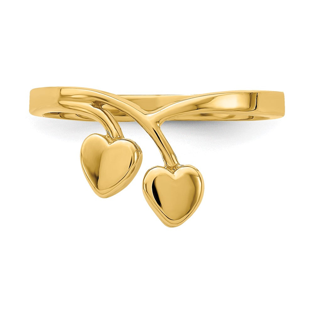 14K Double Heart Drop V Ring Size 6