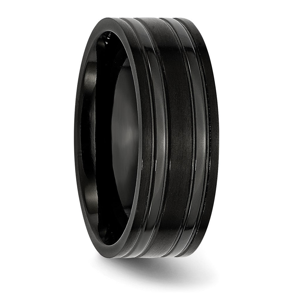 Titanium Brushed and Polished Black IP-plated 8mm Grooved Band Size - 12