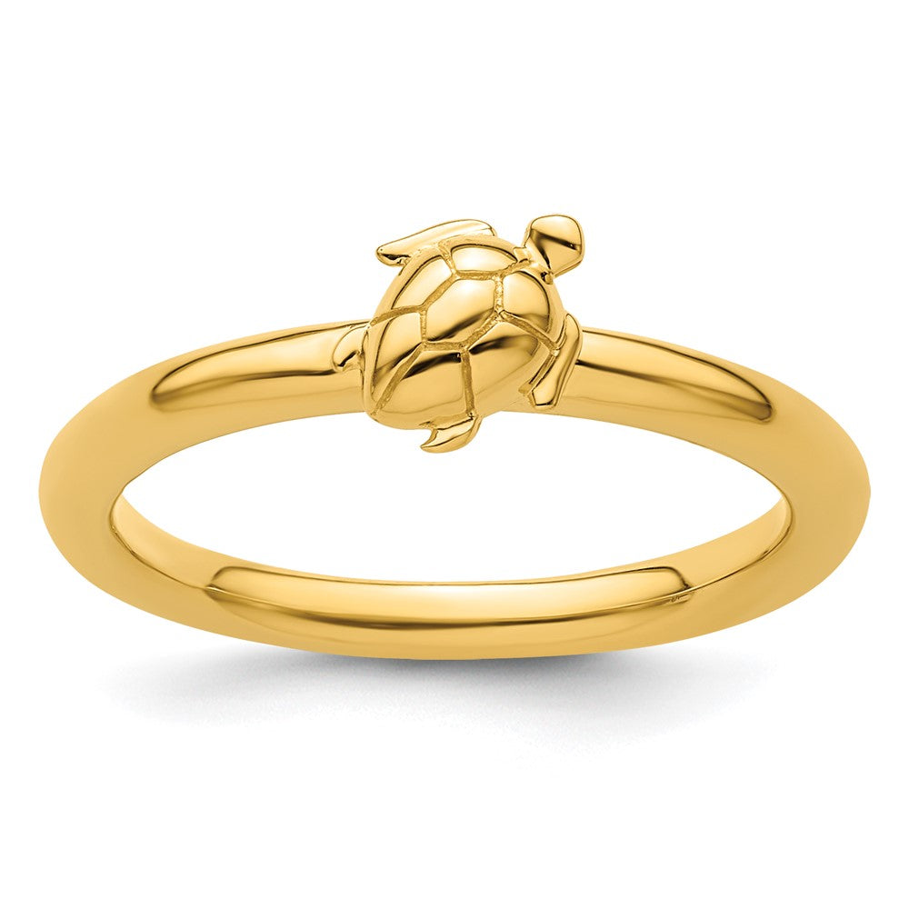 Sterling Silver Stackable Expressions Yellow-plated Turtle Ring