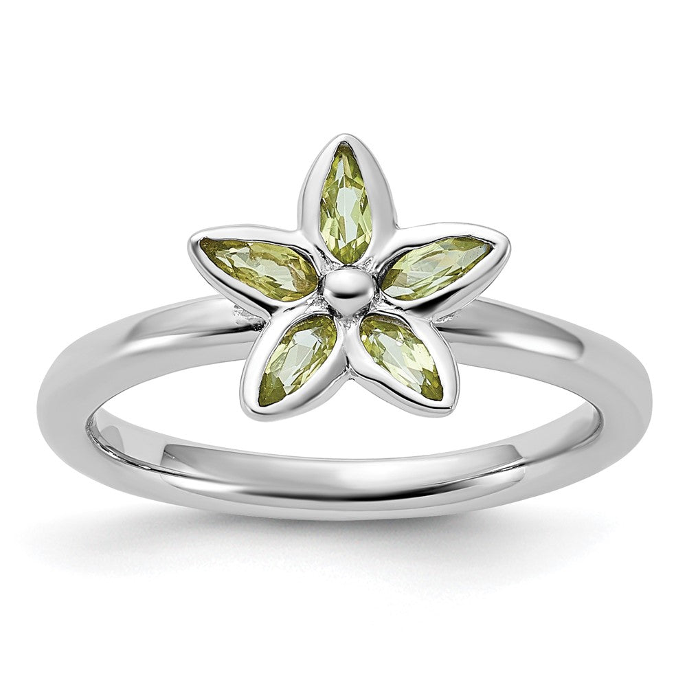 Sterling Silver Stackable Expressions Peridot Flower Ring Size -7