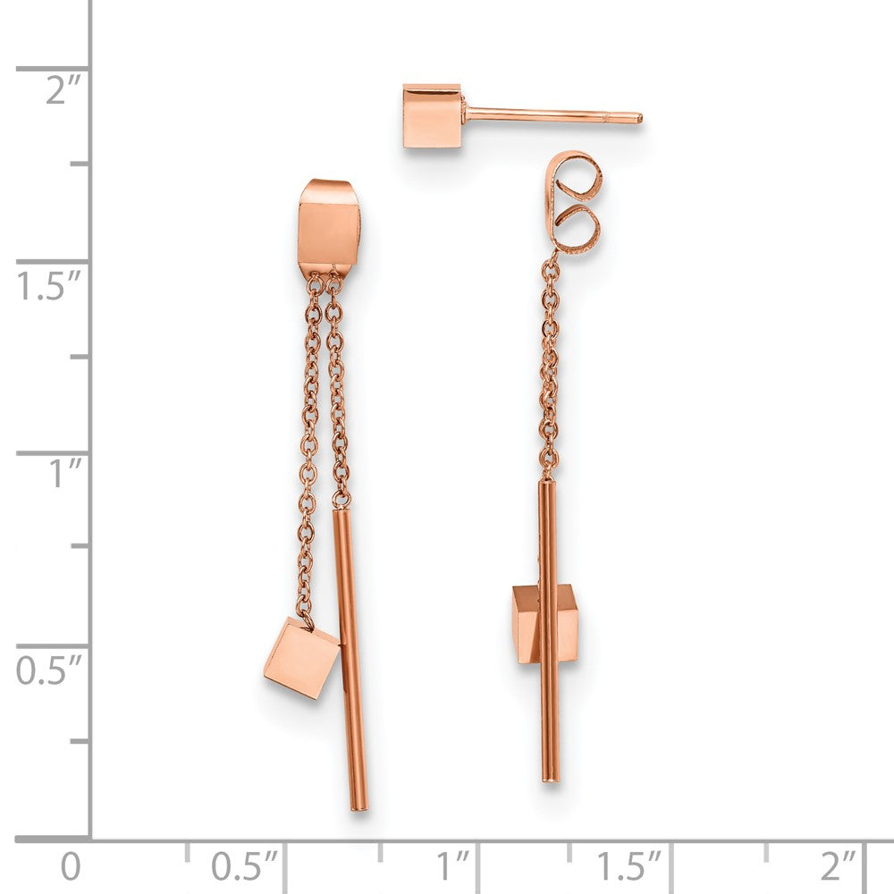 Stainless Steel Polished Rose IP-plated Front & Back Post Dangle Earrings