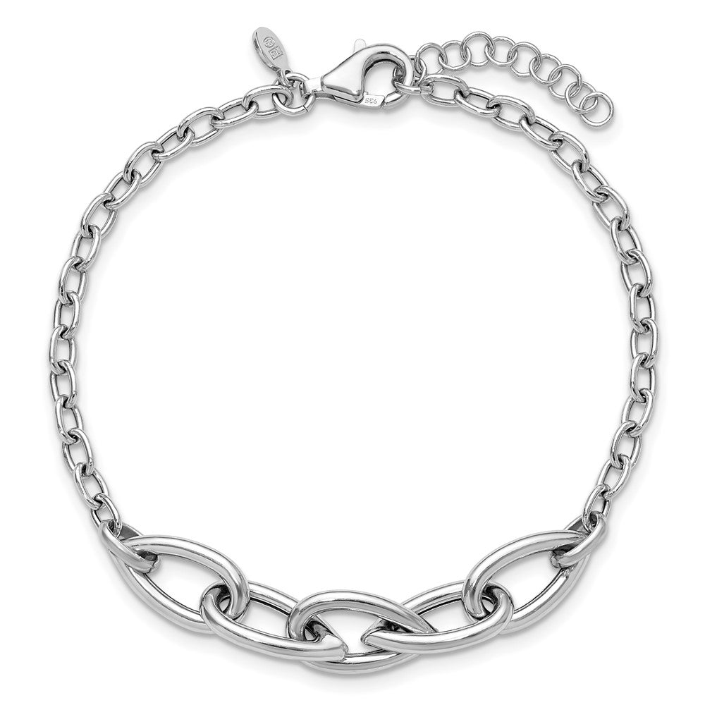 Sterling Silver RH-plate Polish Fancy Link w/ 1in ext. Bracelet 8  inches