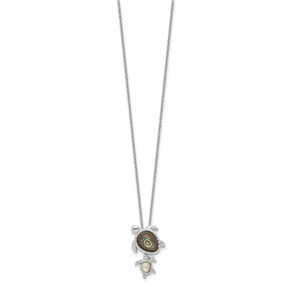 Sterling Silver Rhodium-plated Polished Abalone and Mother of Pearl Turtle 18 inch Necklace 18 Inches
