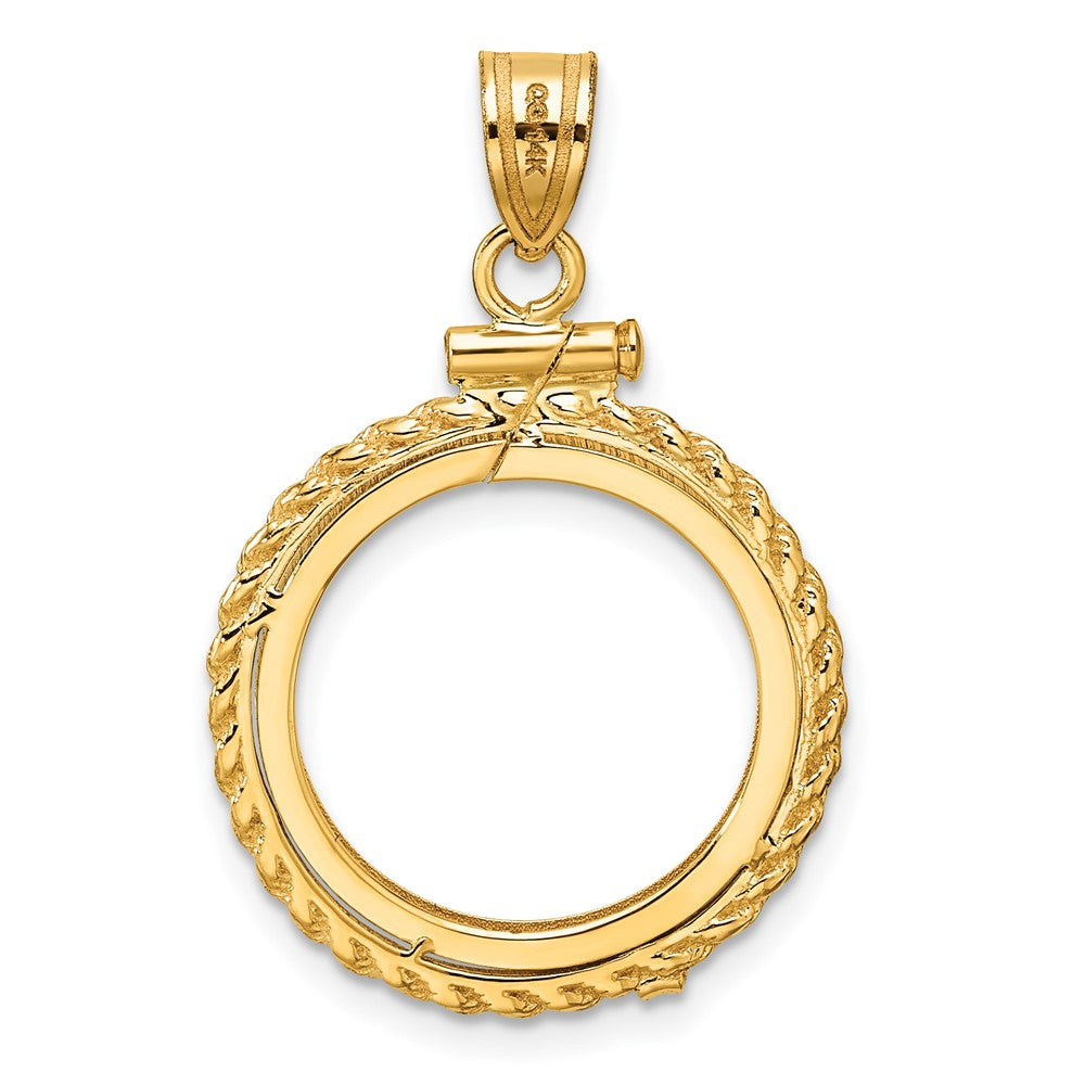 Wideband Distinguished Coin Jewelry 14k Polished Casted Rope 16.5mm x 1.35mm Screw Top Coin Bezel Pendant