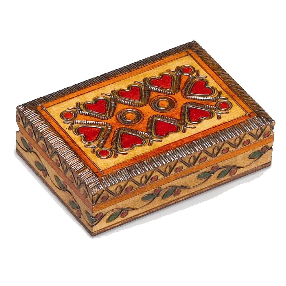Handcrafted Solid Wood Carved and Painted Hearts Keepsake Box GM8515