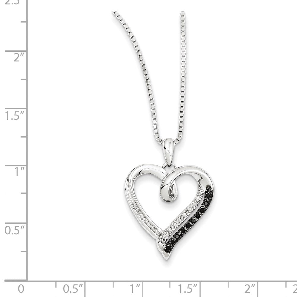 White Night Sterling Silver Rhodium-plated Black and White Diamond Heart 18 Inch Necklace with 2 Inch Extender 18 Inches