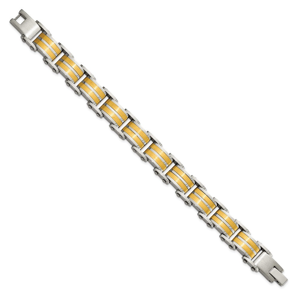 Stainless Steel Brushed and Polished Yellow IP-plated 8.25in Bracelet 8.25 inches
