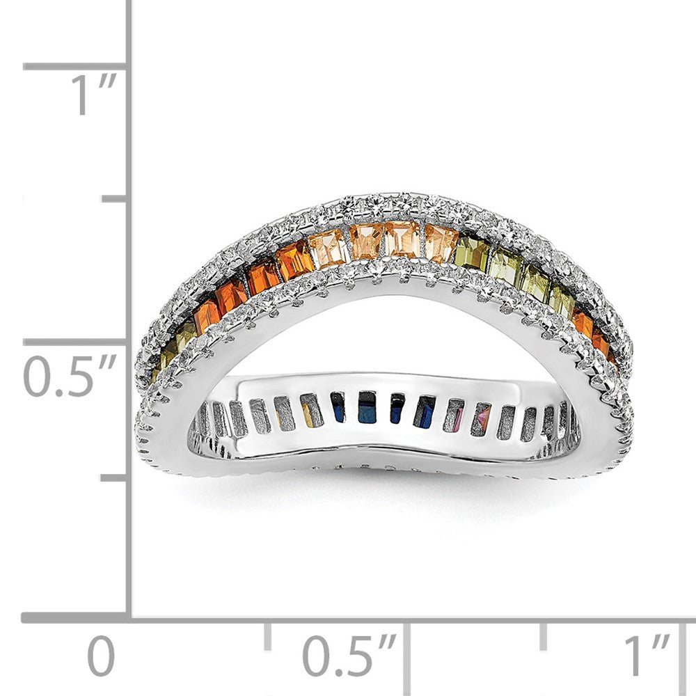 Prizma Sterling Silver Rhodium-plated White and Colorful Channel-Set CZ Ring
