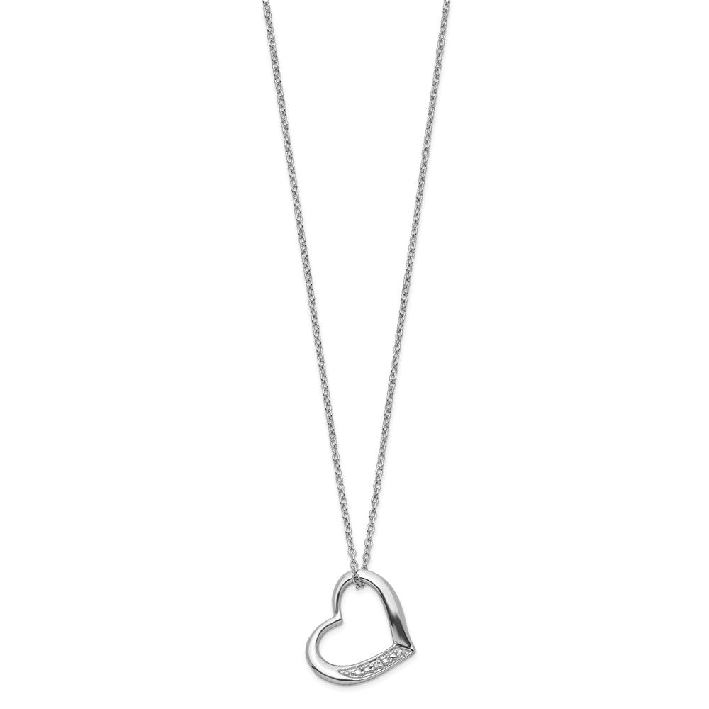 Sterling Silver Rhodium-plated Heart with Diamond Necklace 18 Inches
