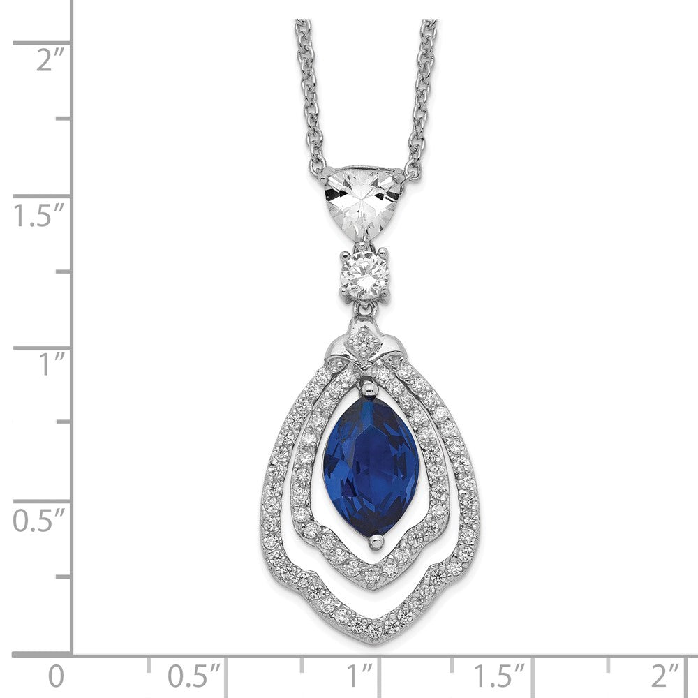 Cheryl M Sterling Silver Rhodium-plated Fancy Brilliant-cut Lab Created Dark Blue Spinel and Brilliant-cut White CZ 18 Inch Necklace 18 Inches