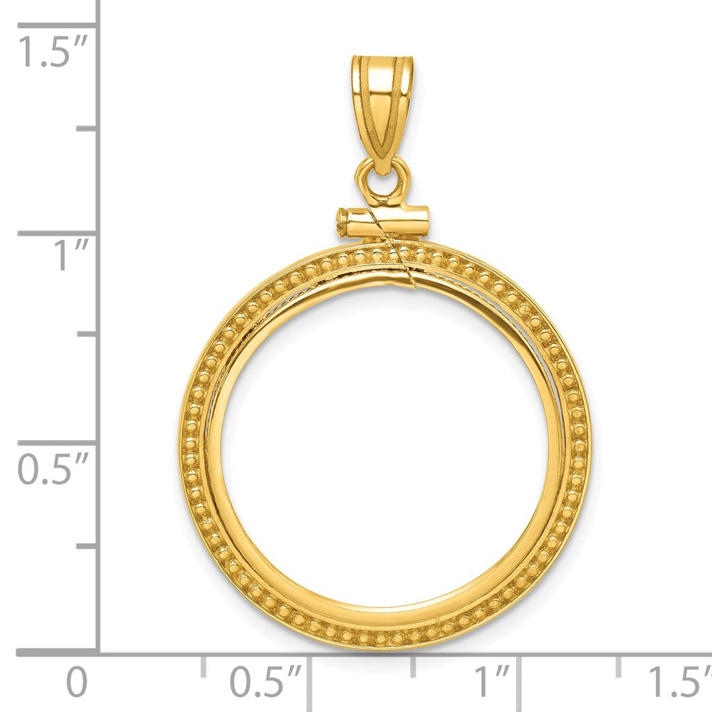 Wideband Distinguished Coin Jewelry 14k Polished and Beaded 22.0mm x 1.9mm Screw Top Coin Bezel Pendant