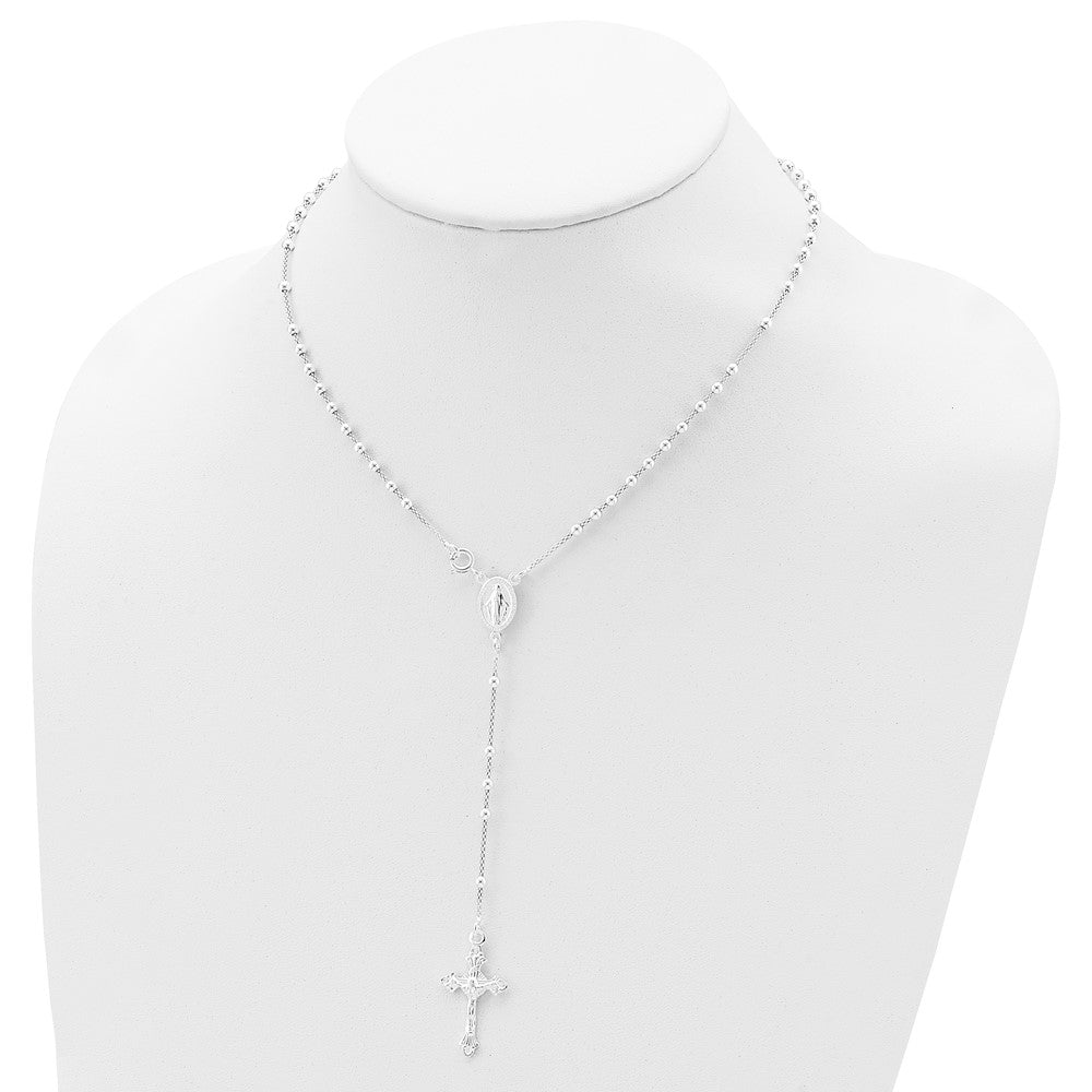 Sterling Silver Polished Bead Rosary 16 inch Necklace 16 Inches