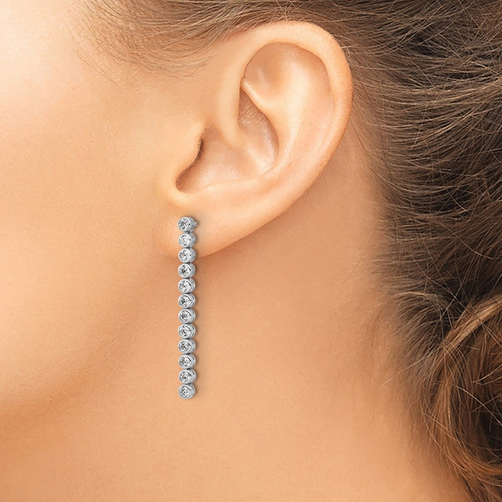 Cheryl M Sterling Silver Rhodium-plated Polished Bezel Set CZ Bar Post Dangle Earrings