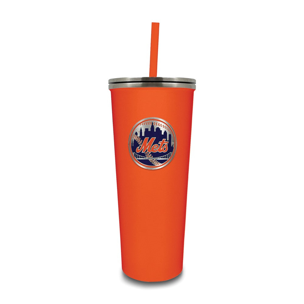 MLB New York Mets Stainless Steel 24 ounce Skinny Tumbler with Emblem and Straw