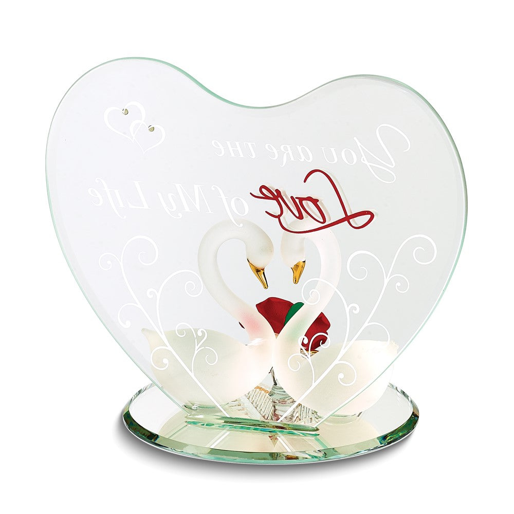 Glass Baron Swan Pair with Red Rose YOU ARE THE LOVE OF MY LIFE Handcrafted Glass Figurine Q-GM15127
