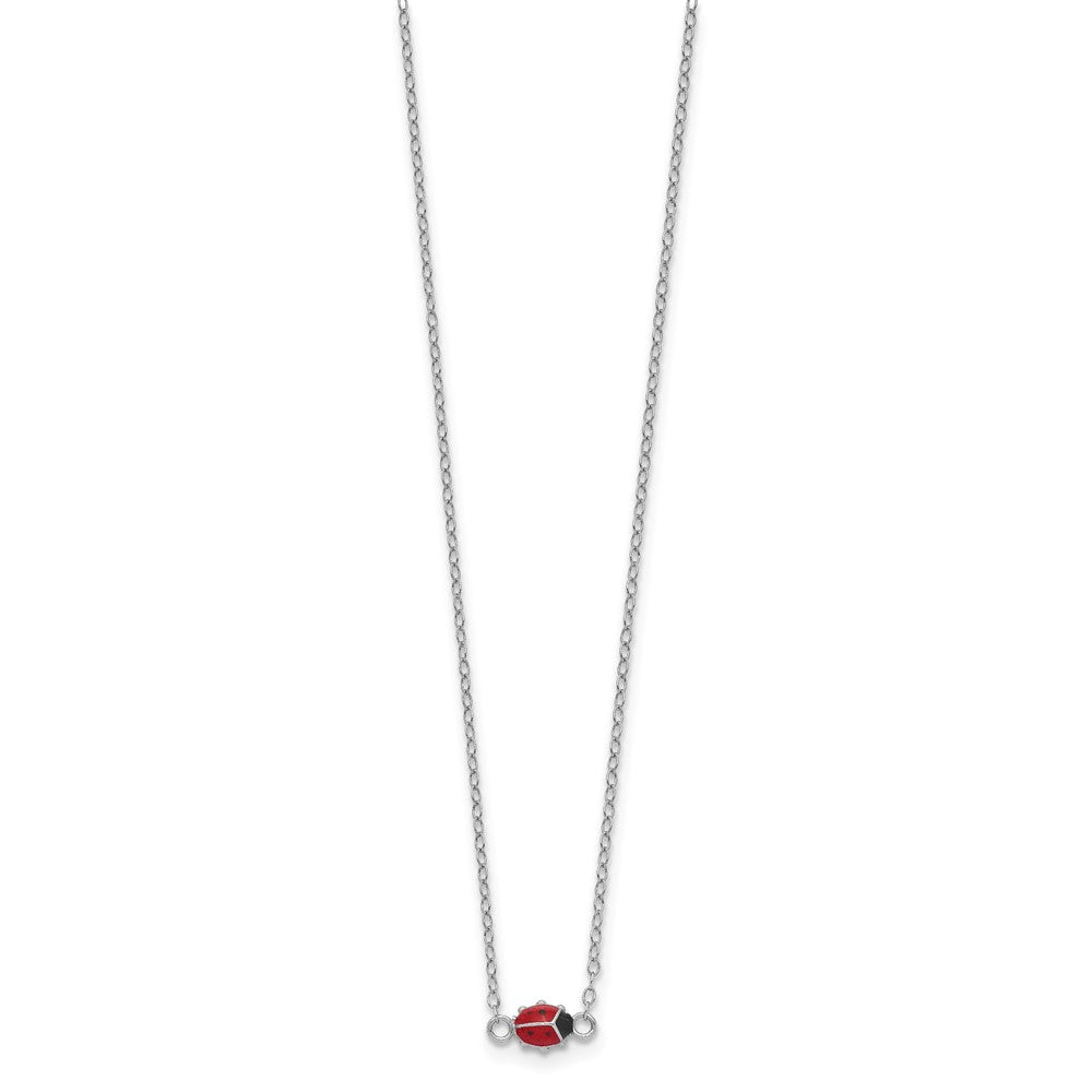Sterling Silver Polished Red & Black Enameled Ladybug with 2 Inch Extension Children's Necklace 16 Inches