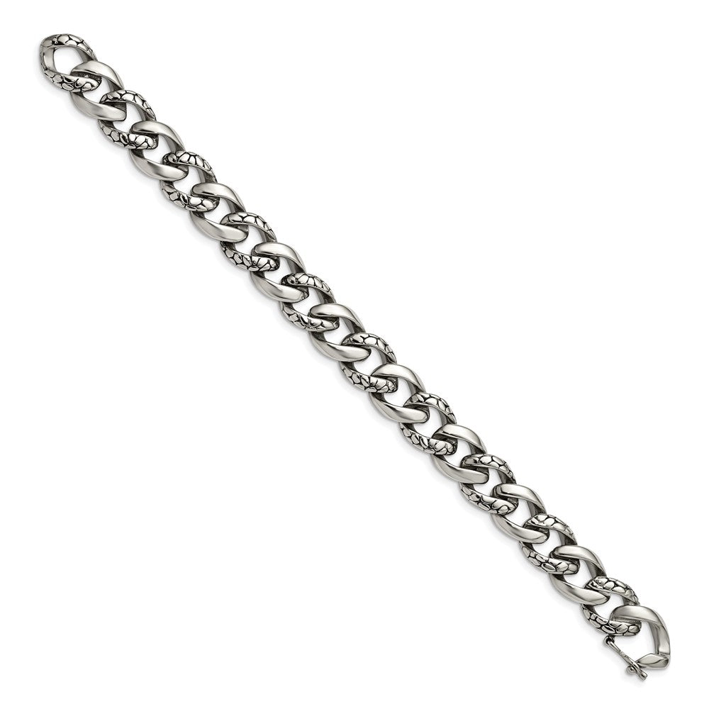Stainless Steel Antiqued and Polished 8.5in Bracelet 8.5 inches