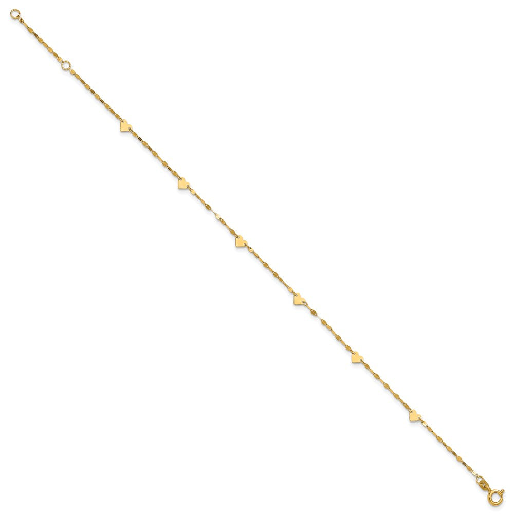 14K Polished Heart Station 9in Plus 1in ext. Anklet