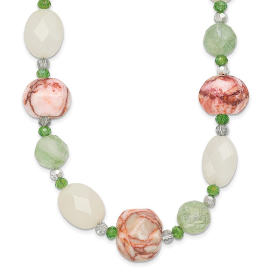 Sterling Silver Aventurine Crystal Jade and Jasper 18 inch Necklace with 2 inch extension 18 Inches