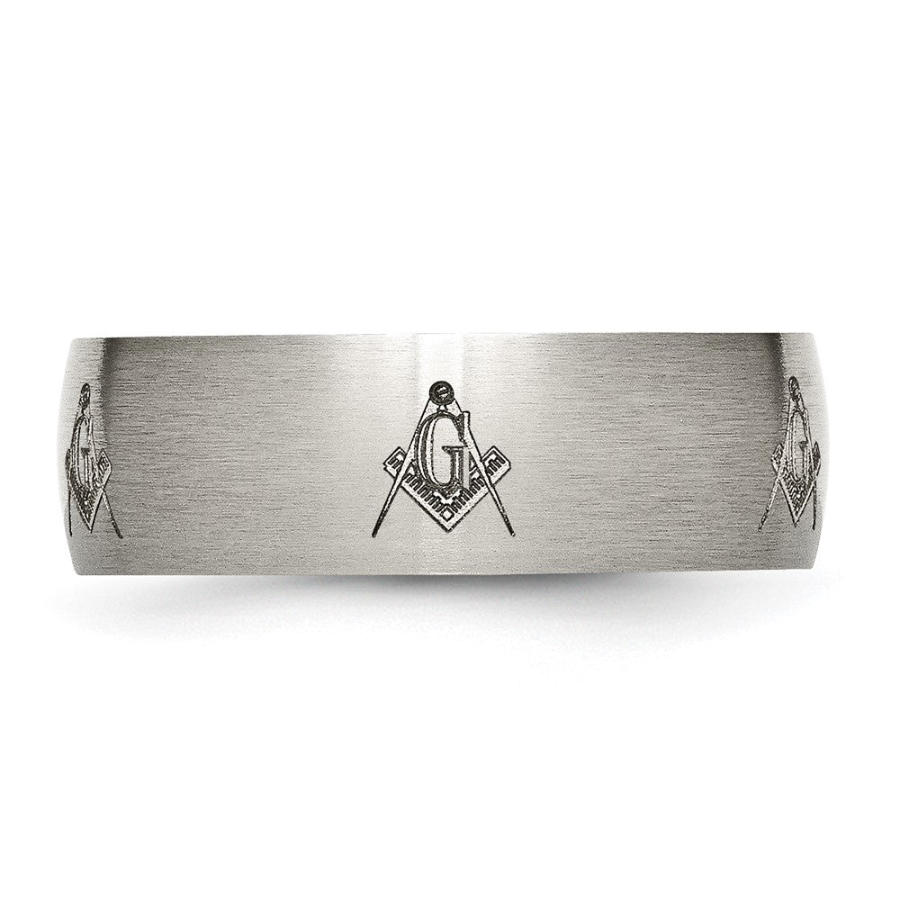 Titanium Brushed Masonic Laser Design 8mm Band Size - 7.5