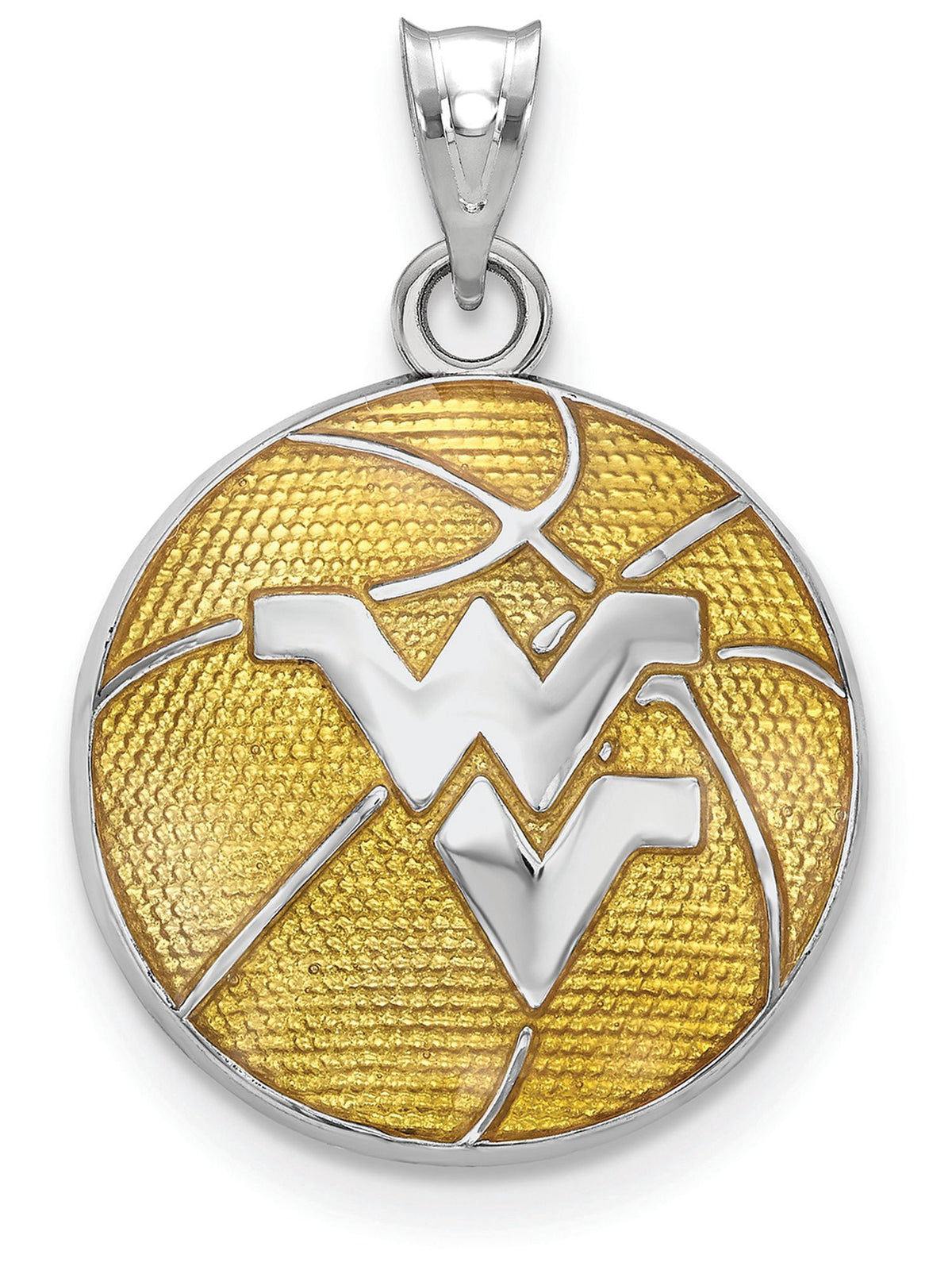 Logoart Sterling Silver West Virginia Univ. Enameled Basketball Pendant Female Adult