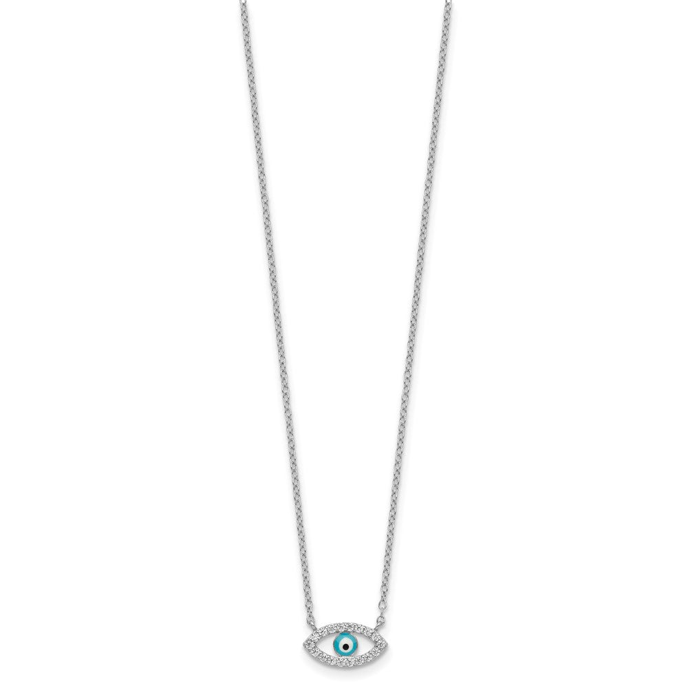 Sterling Silver Rhodium-plated Enamel Eye w/CZ Necklace 18 Inches