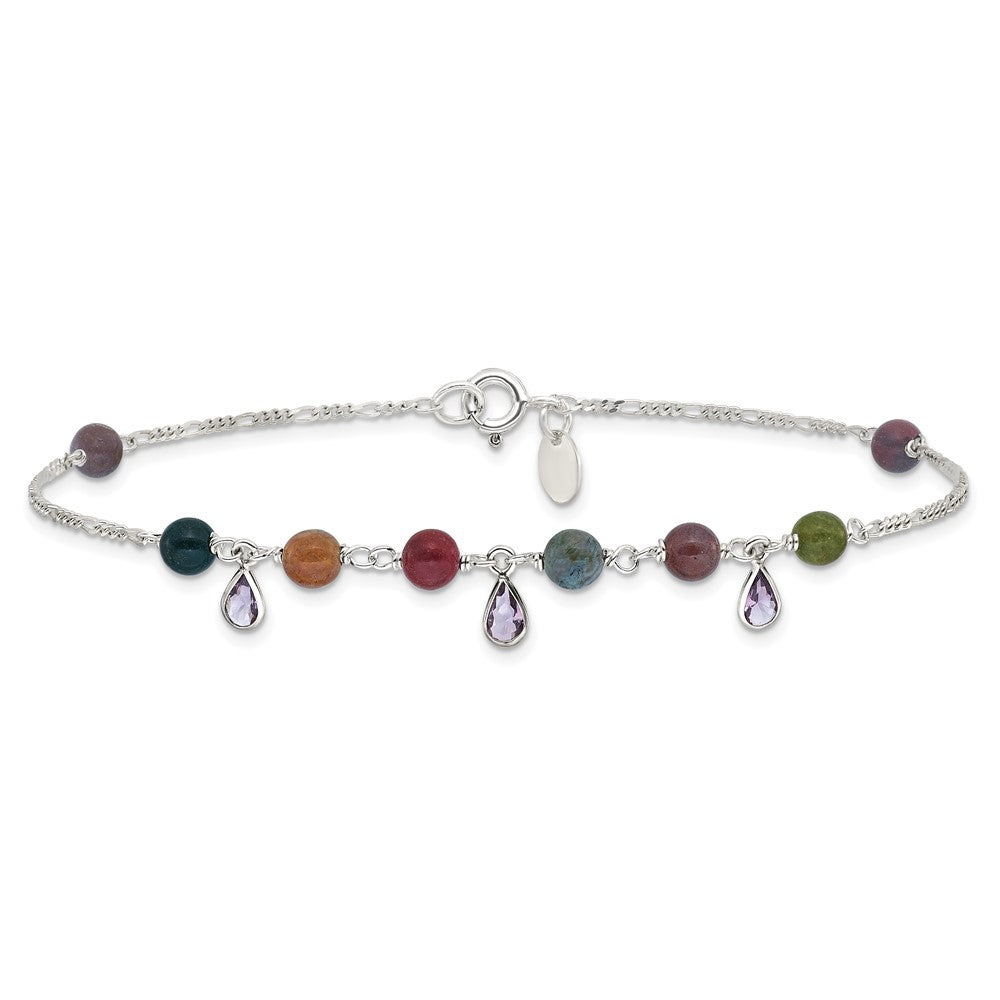 Sterling Silver Fancy Jasper Anklet Bracelet 9 inches