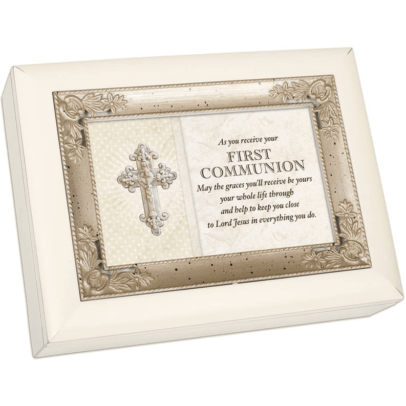 8" Ivory and Brown First Communion Italian Style Music Box