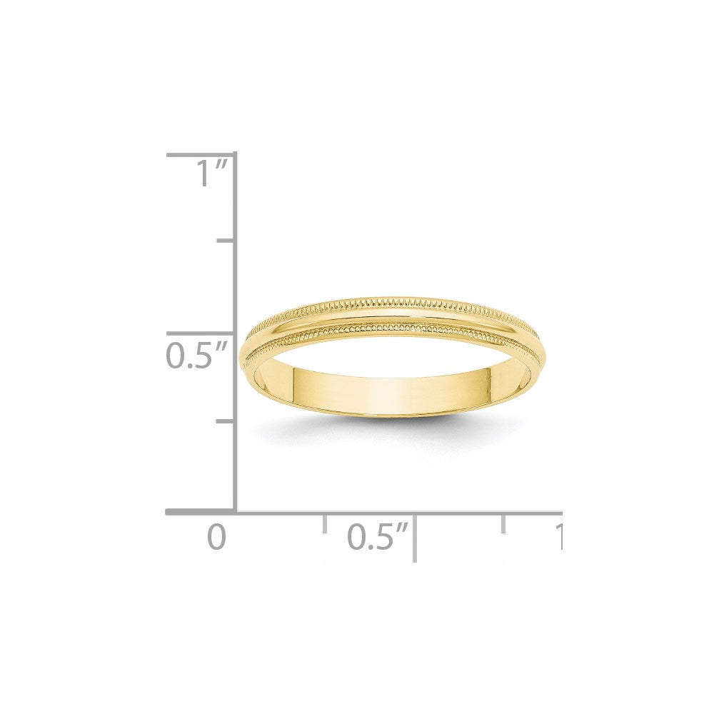 10k Yellow Gold 3mm Lightweight Milgrain Half Round Wedding Band Size 11.5