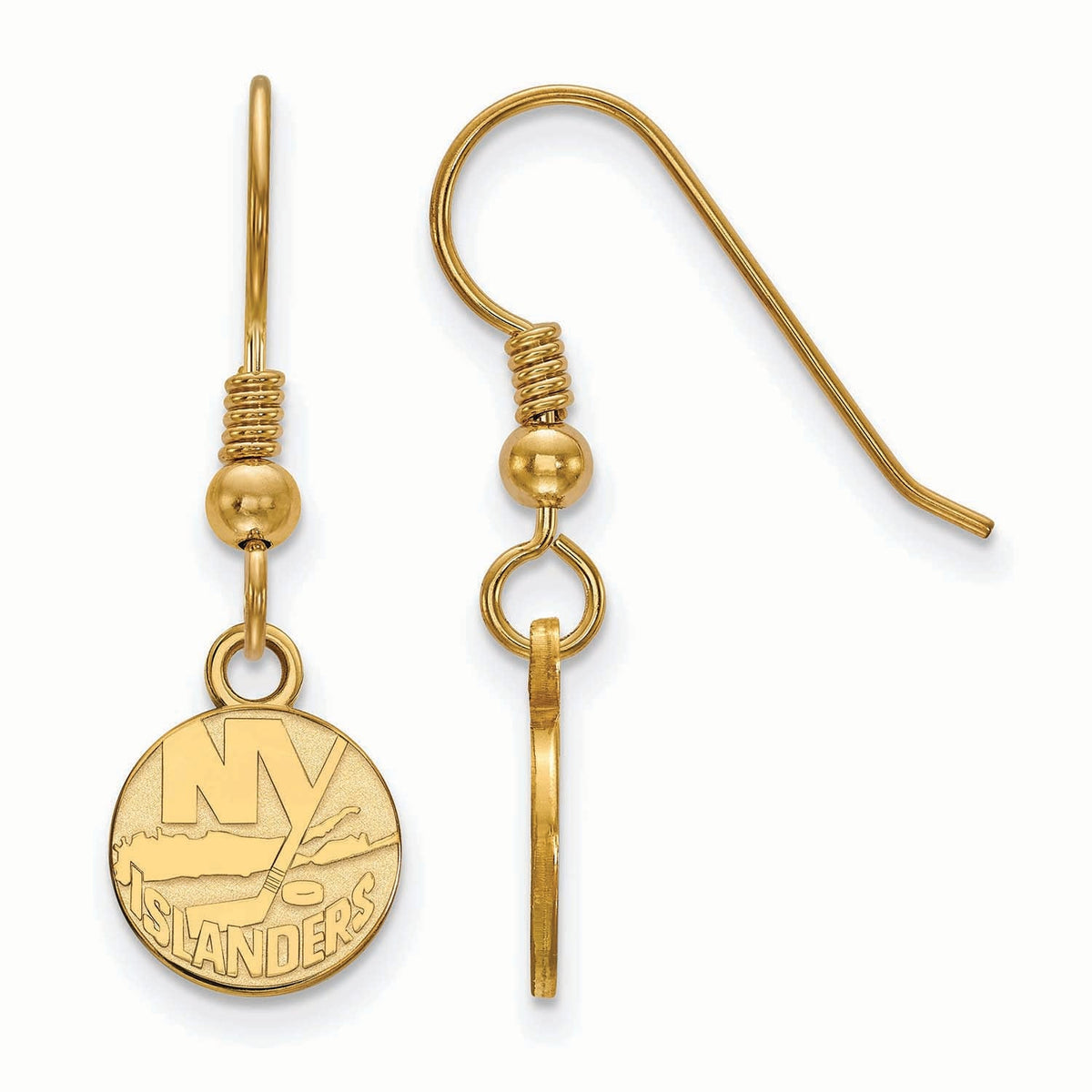 Sterling Silver Gold Plated NHL LogoArt New York Islanders Dangle Earrings