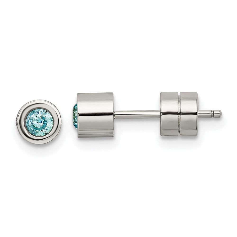 Stainless Steel Polished Blue CZ Dec Birthstone Post Earrings