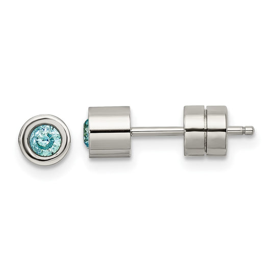 Stainless Steel Polished Blue CZ Dec Birthstone Post Earrings