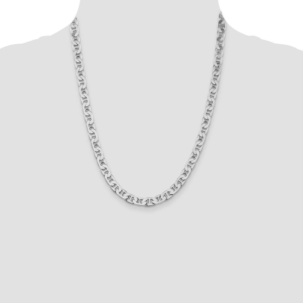 Sterling Silver Rhodium-plated 6.5mm Flat Anchor Chain 22 Inches