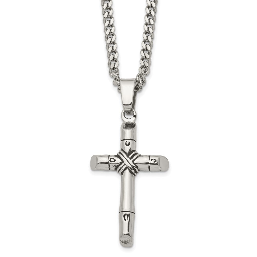 Stainless Steel Antiqued and Polished Reversible Cross 24in Necklace