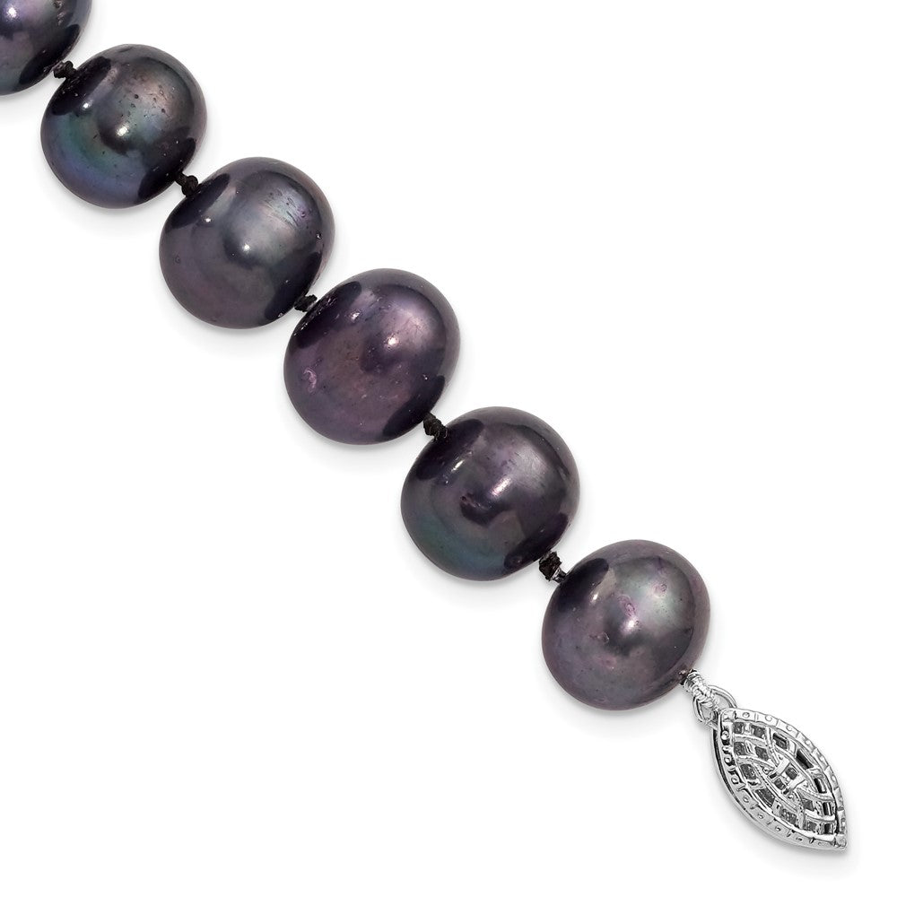 Sterling Silver Rhodium-plated 10-11mm Black Near-Round Freshwater Cultured Pearl 7.25 inch Bracelet 7.25 inches