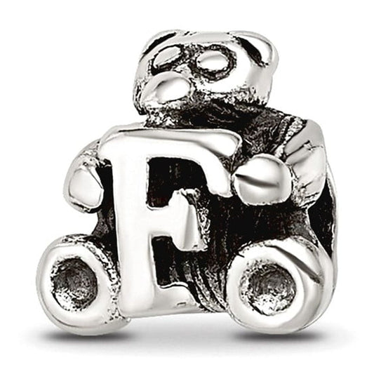 925 Sterling Silver Artisan Oxidized Reflections Letter Name Personalized Monogram Initial F Bead Charm 7.27x7.27mm Wide