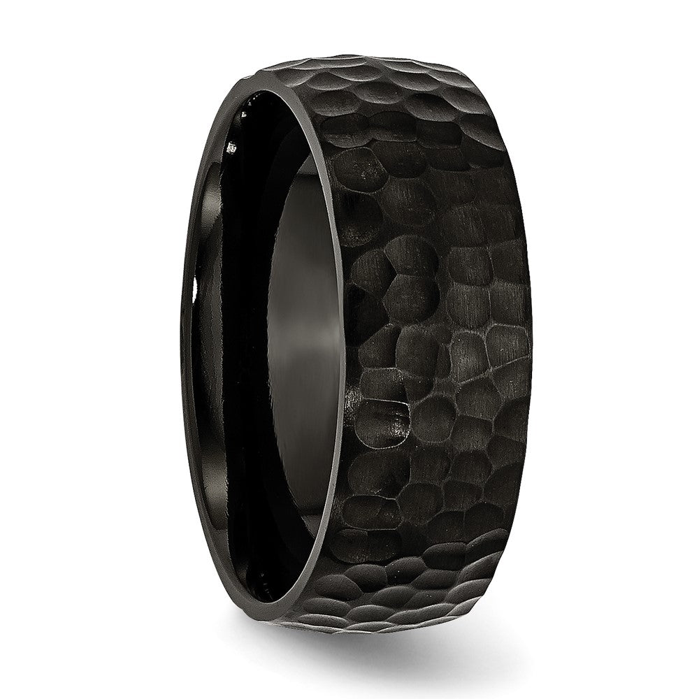Titanium Brushed and Polished Hammered Black IP-plated 8mm Band Size - 9