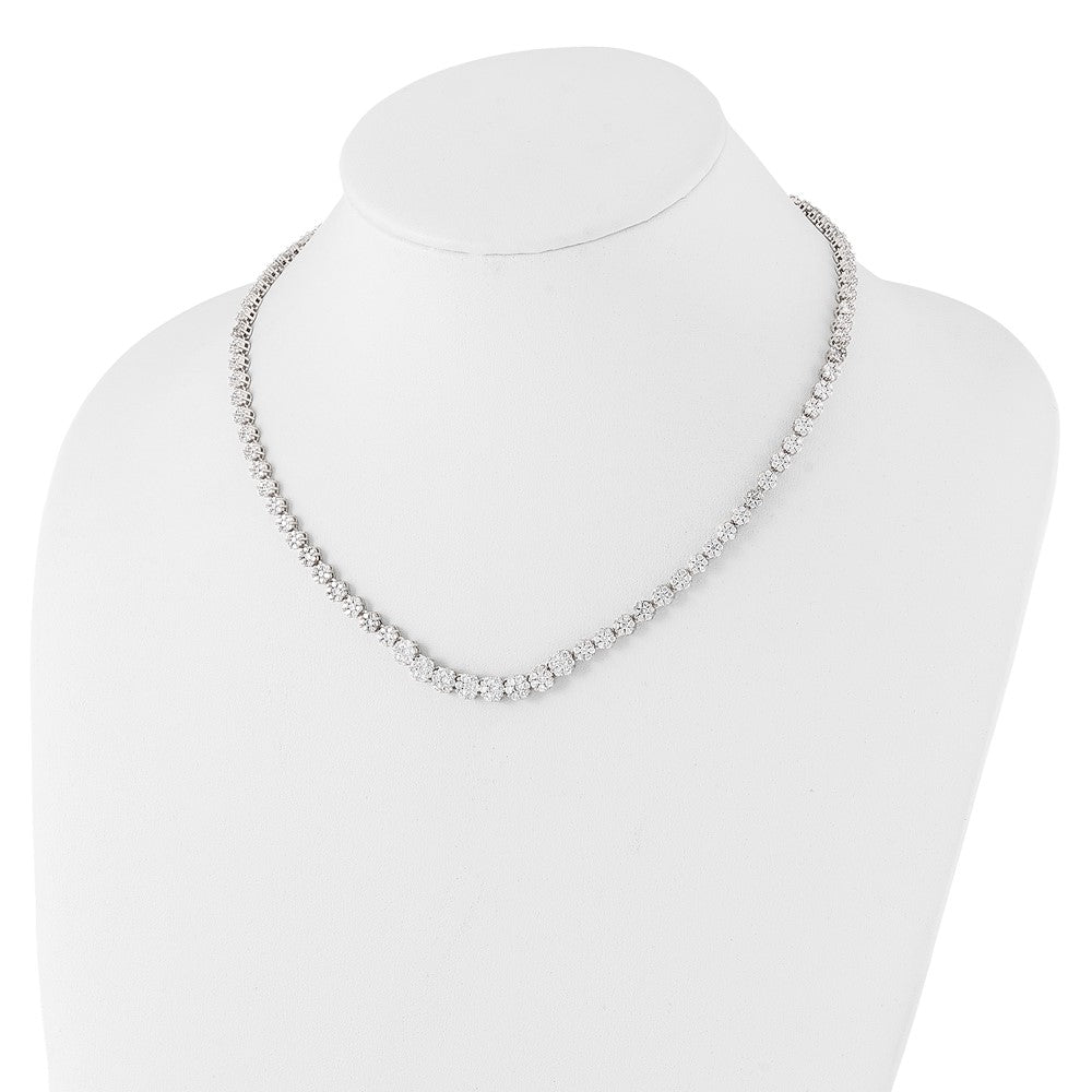 Cheryl M Sterling Silver Rhodium-plated Fancy Graduated Brilliant-cut CZ Cluster 18 Inch Necklace with 2 Inch Extender 18 Inches