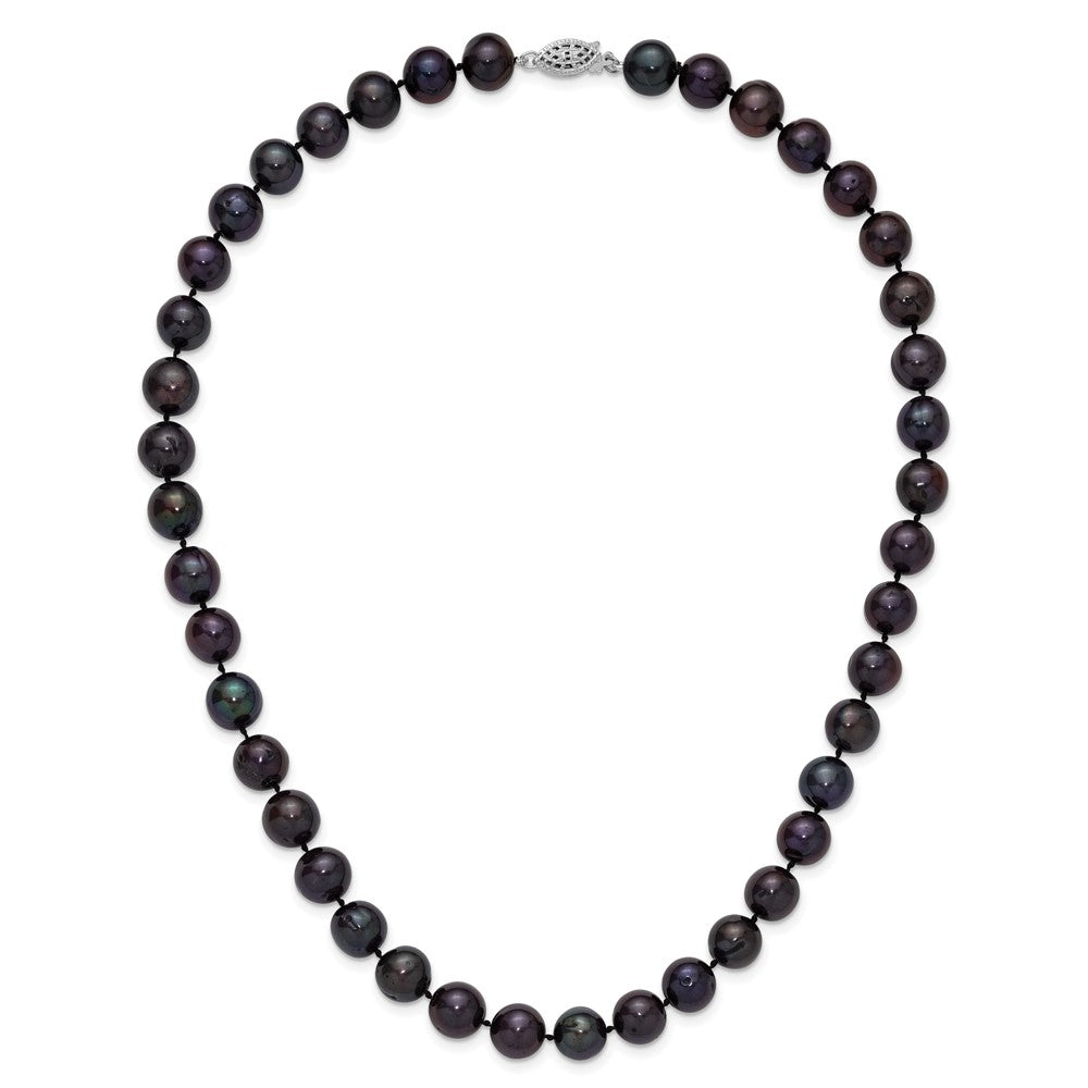 Sterling Silver Rhodium-plated 10-11mm Black Near-Round Freshwater Cultured Pearl 18 inch Necklace 18 Inches