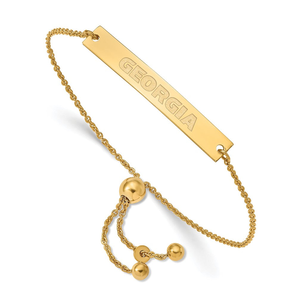 Sterling Silver Gold-plated LogoArt University of Georgia Small Bar Adjustable 9 inch Bracelet