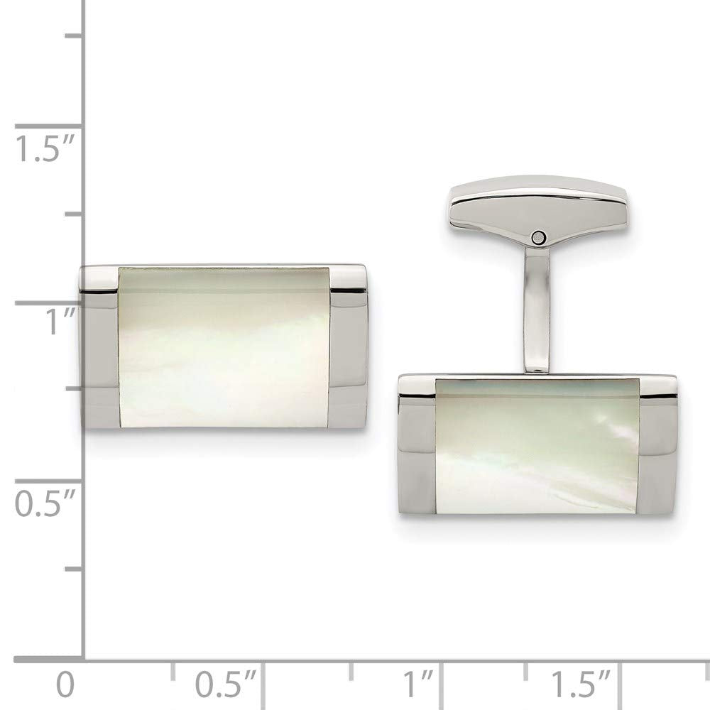Stainless Steel Polished Mother of Pearl Cuff Links