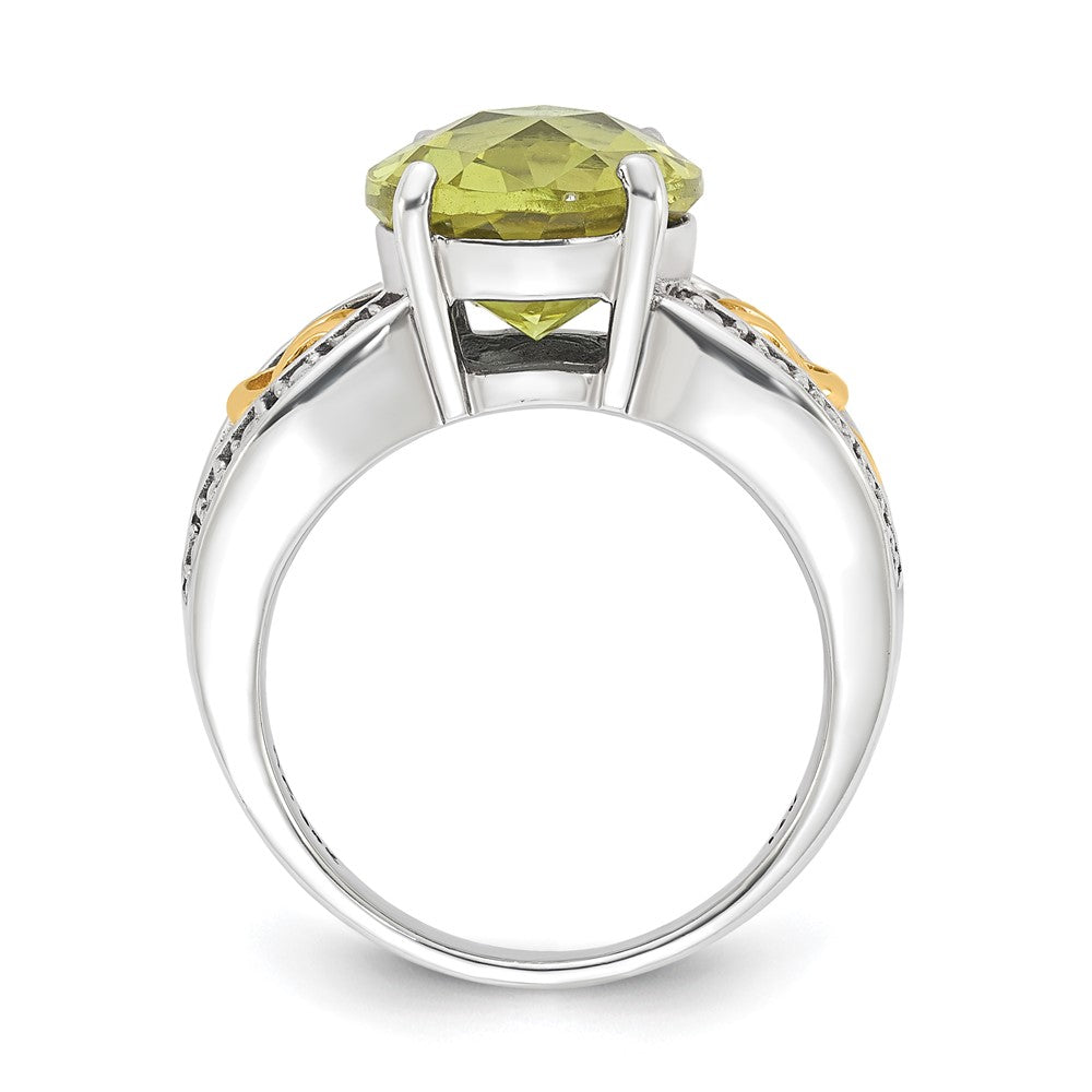 Sterling Silver w/ 14k Accent Antiqued Oval Lemon Quartz Ring