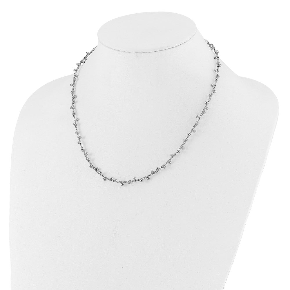 Sterling Silver Rhod-plated Polished Beaded w/3in ext. Necklace