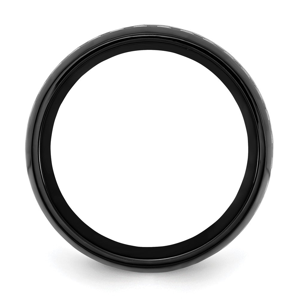 Stainless Steel Polished Black IP-plated with Carbon Fiber Inlay 8mm Band Size - 7.5